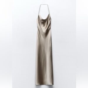 Zara Satin Halter Dress in Champagne